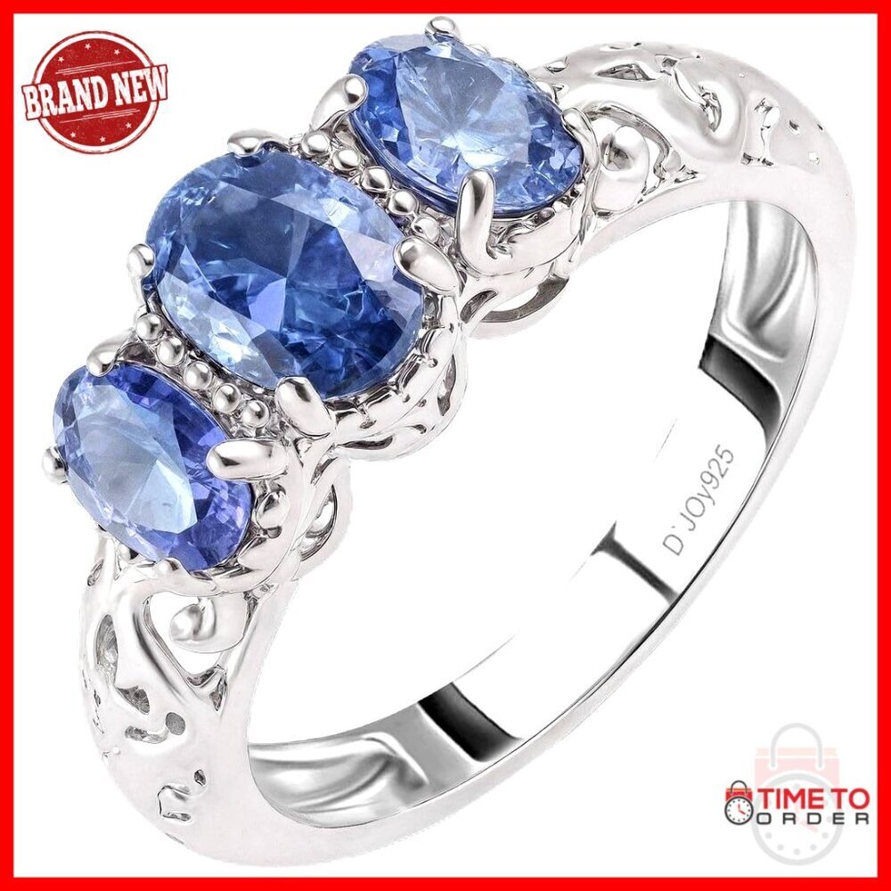 Sterling Silver 3-Stone Tanzanite Ring Size 9 Promise Engagement Gift